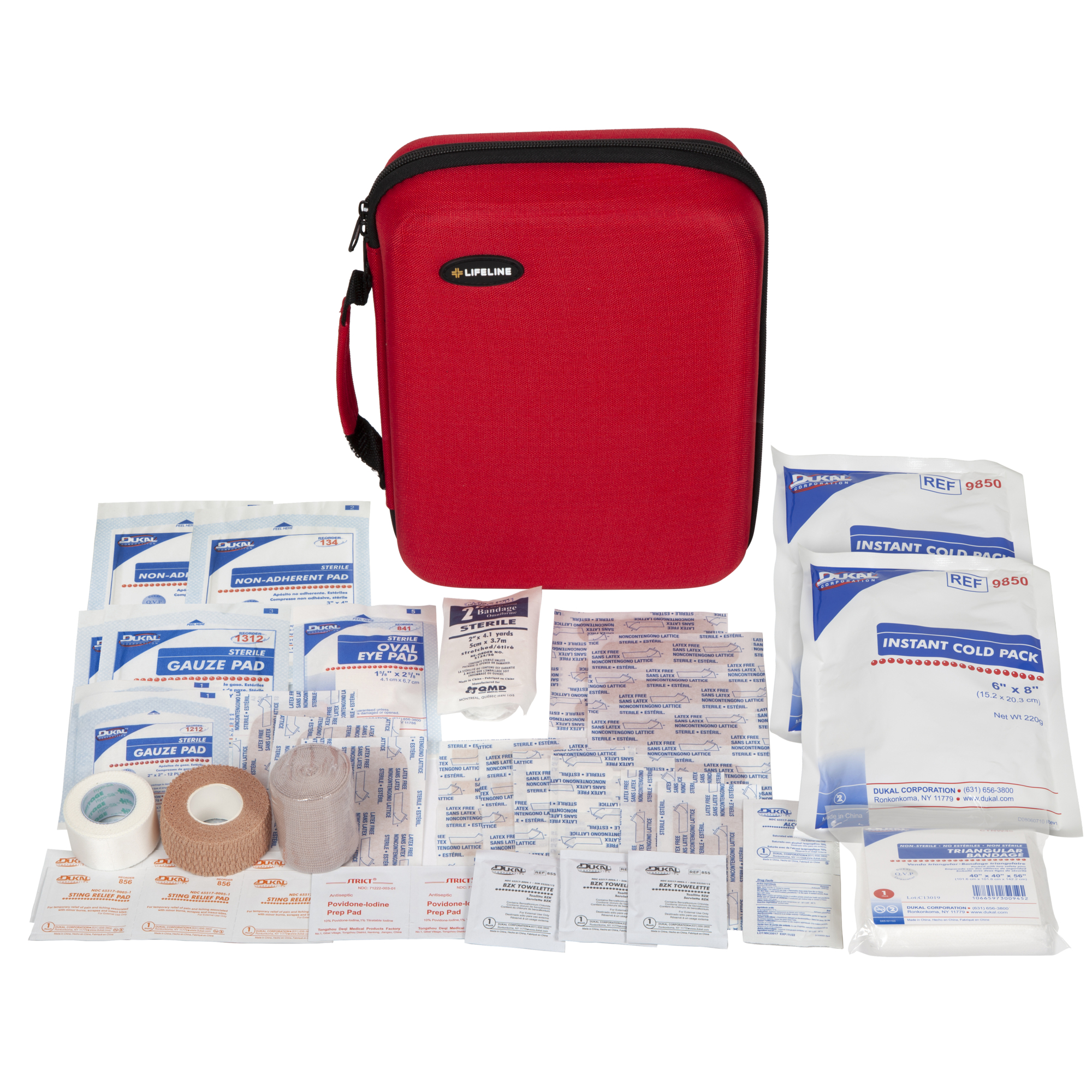 Lifeline Team Sports Trainer Hard-Shell First Aid Kit - 65 Pcs, Red, Model# 4409